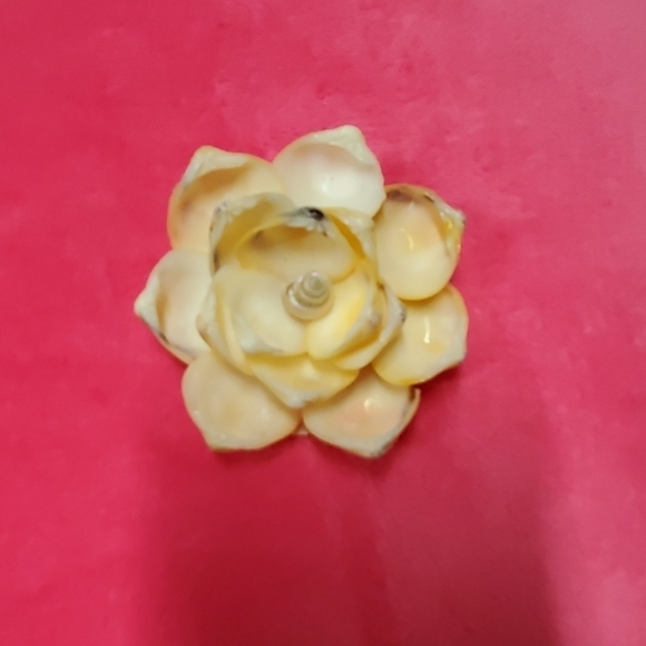 Handcrafted Cut Seashell Sailor's Valentine Pin Flower Petal Brooch - Picture 1 of 5